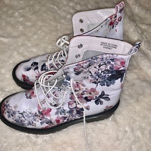 White floral combat boots